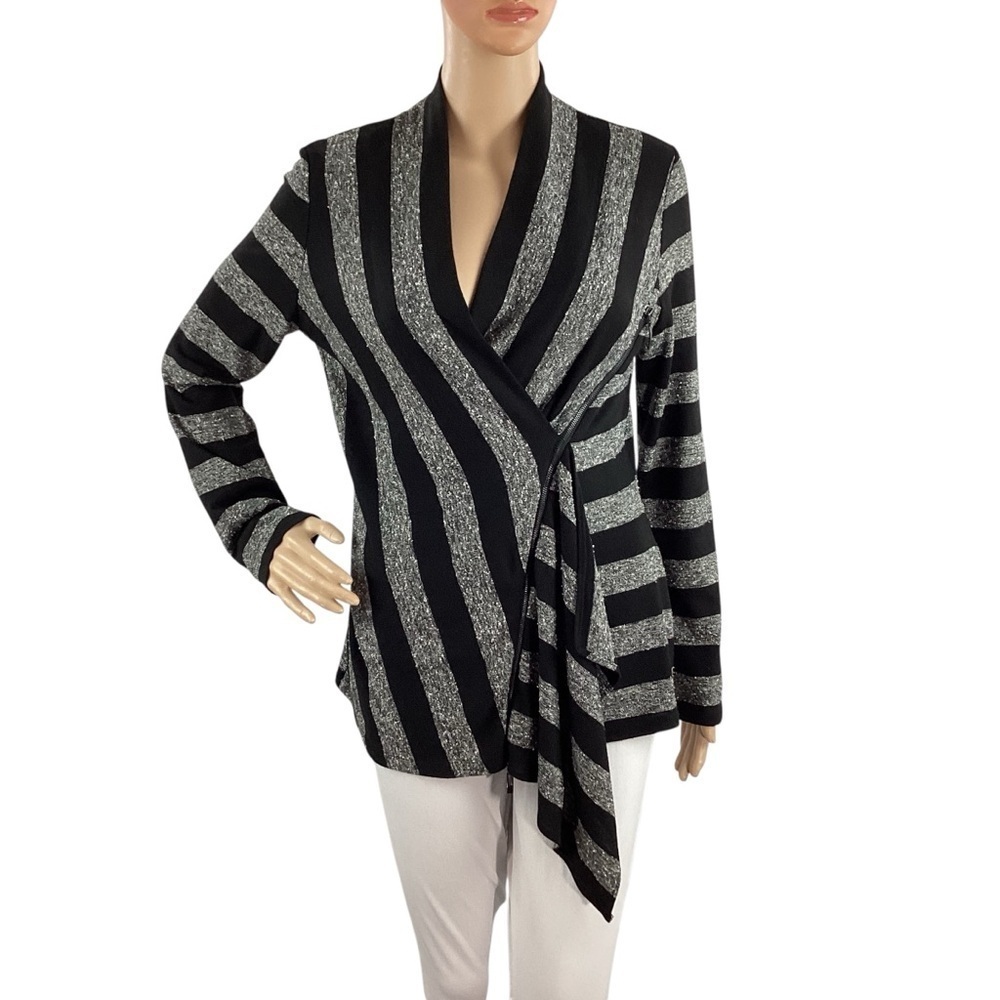Joseph Ribkoff Black Gray Zip Wrap Jacket Size 10